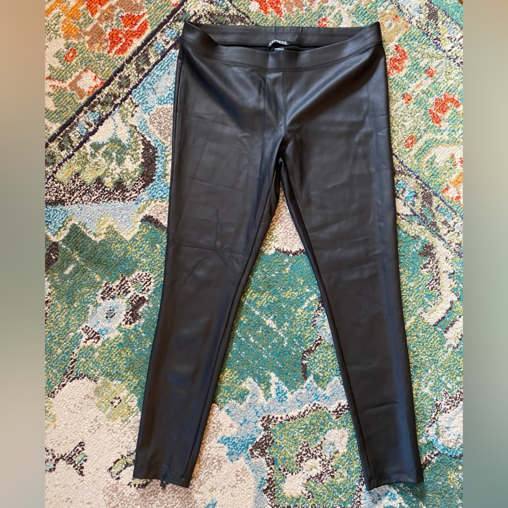 Express black faux leather skinny leggings